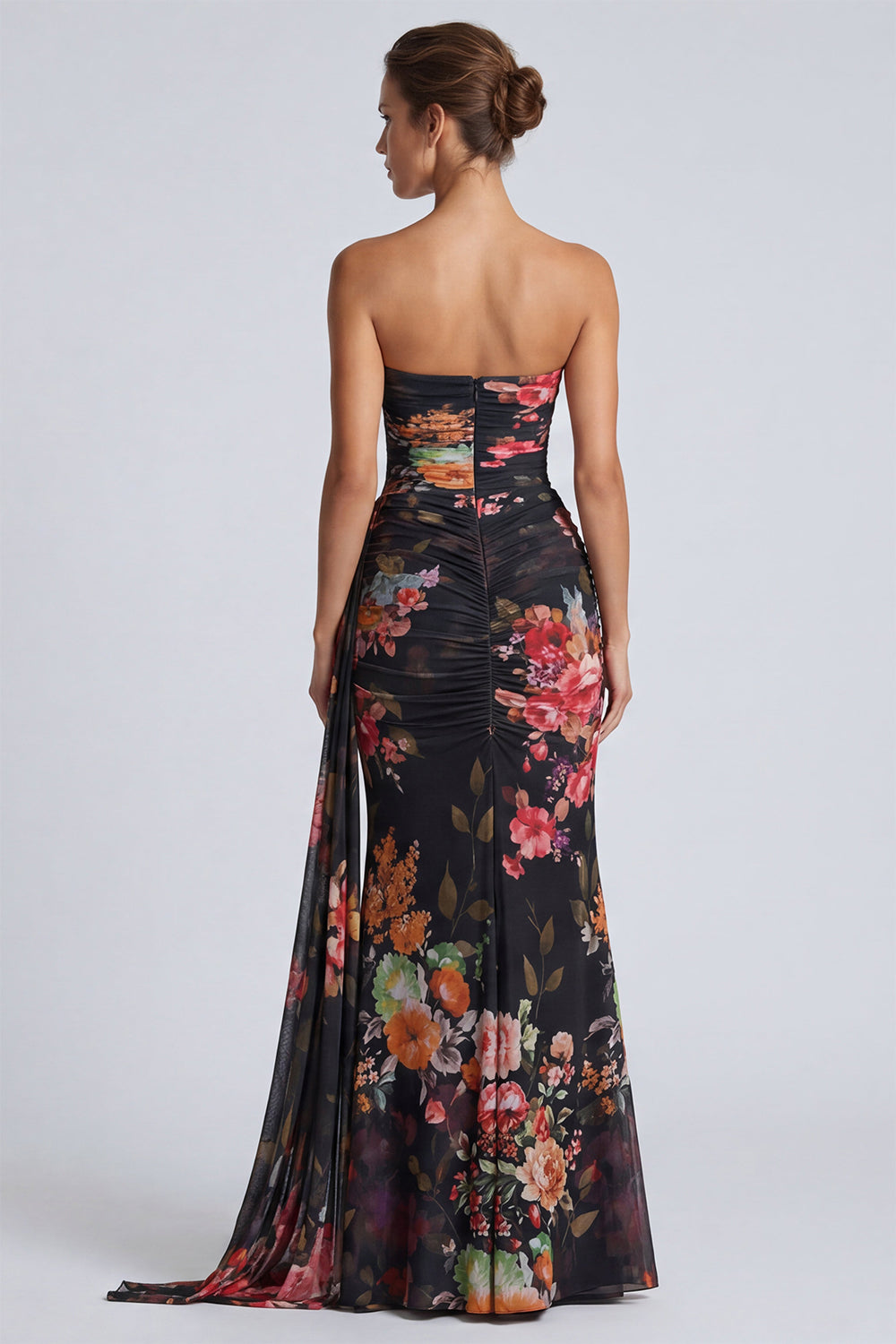 Black Sweetheart Floral Mermaid Long Formal Dress with Sash