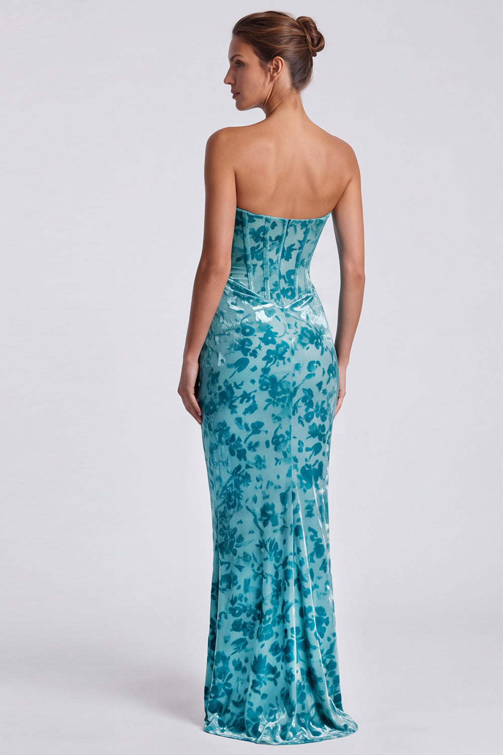 Pink Floral Sweetheart Corset Velvet Mermaid Long Formal Dress