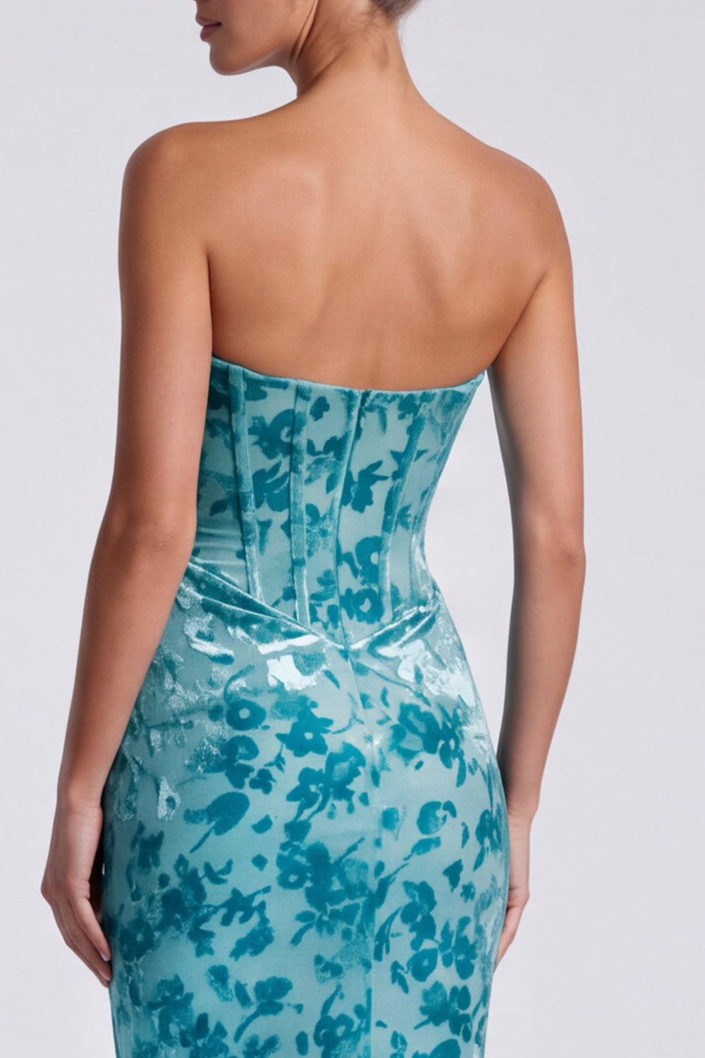 Pink Floral Sweetheart Corset Velvet Mermaid Long Formal Dress