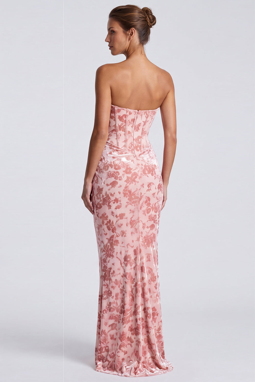 Pink Floral Sweetheart Corset Velvet Mermaid Long Formal Dress