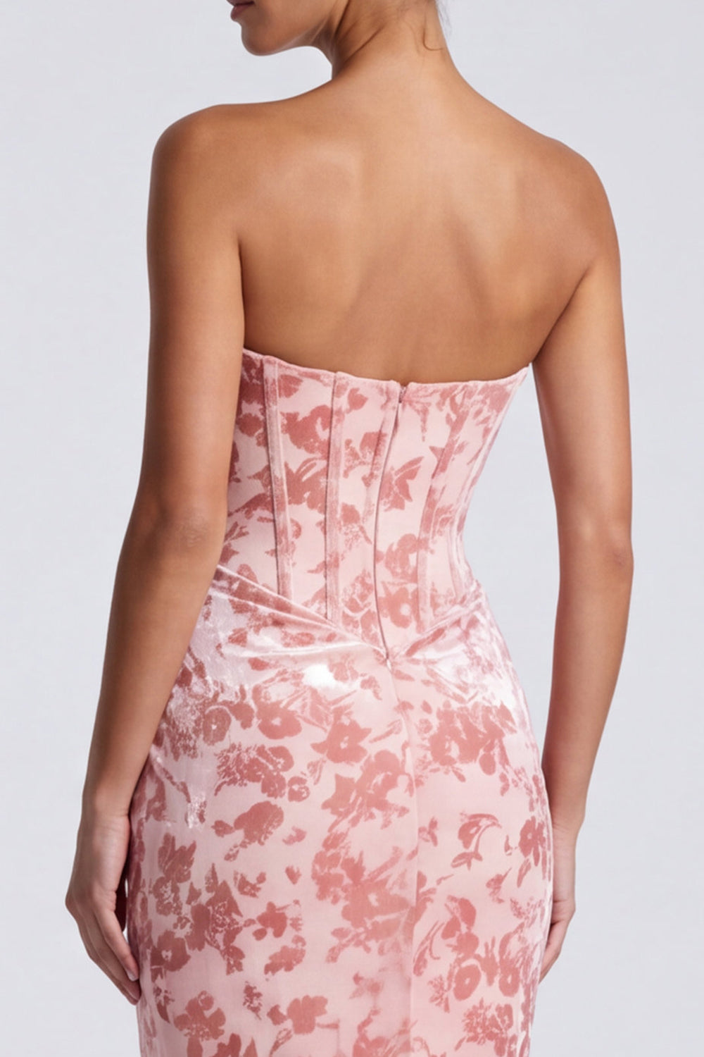 Pink Floral Sweetheart Corset Velvet Mermaid Long Formal Dress