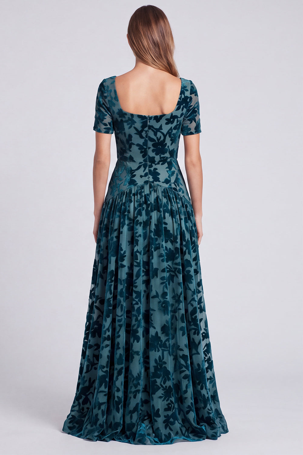 Black Floral Square Neck Velvet A Line Long Formal Dress