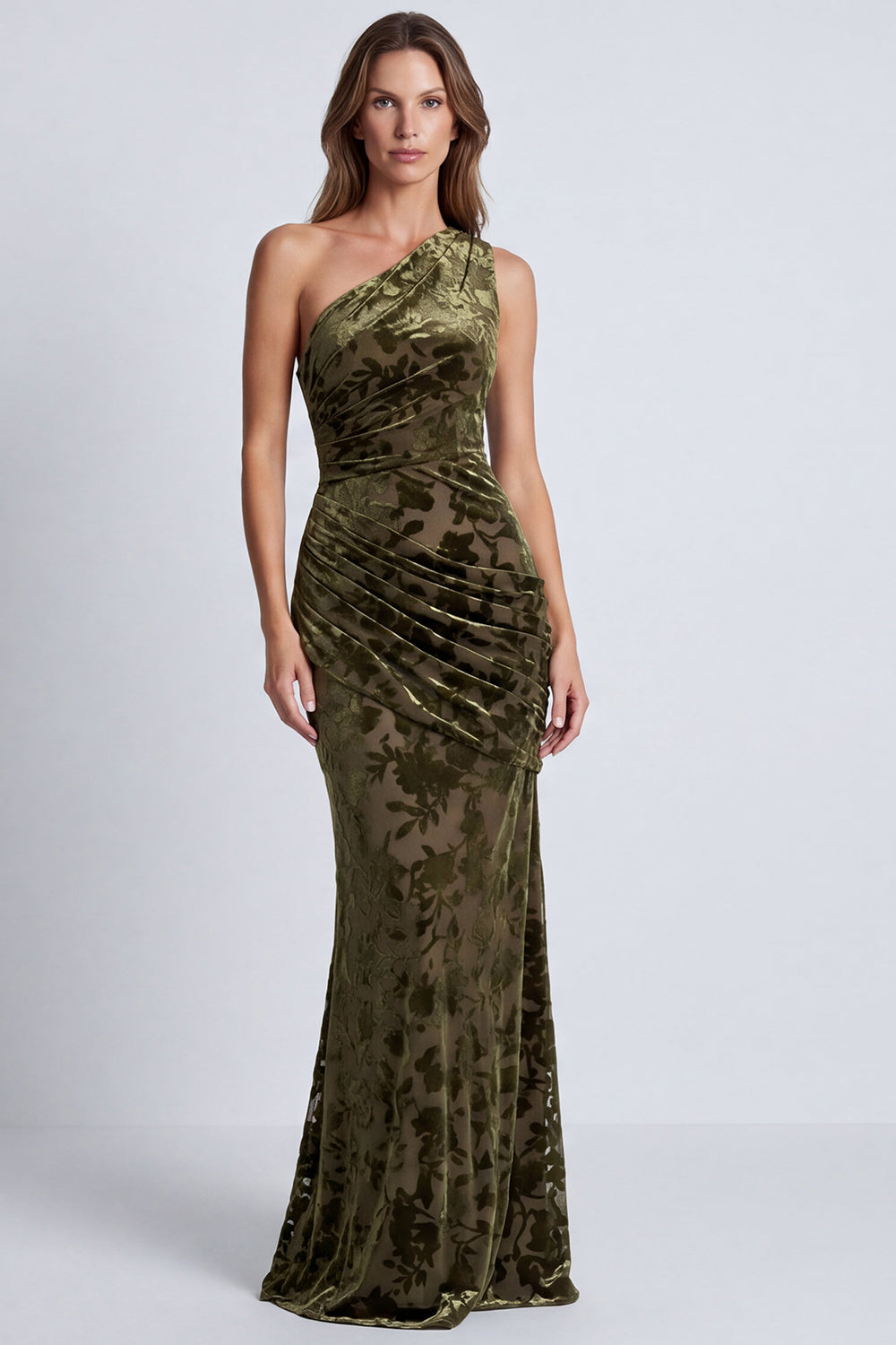 Black Floral Velvet Mermaid One Shoulder Long Formal Dress