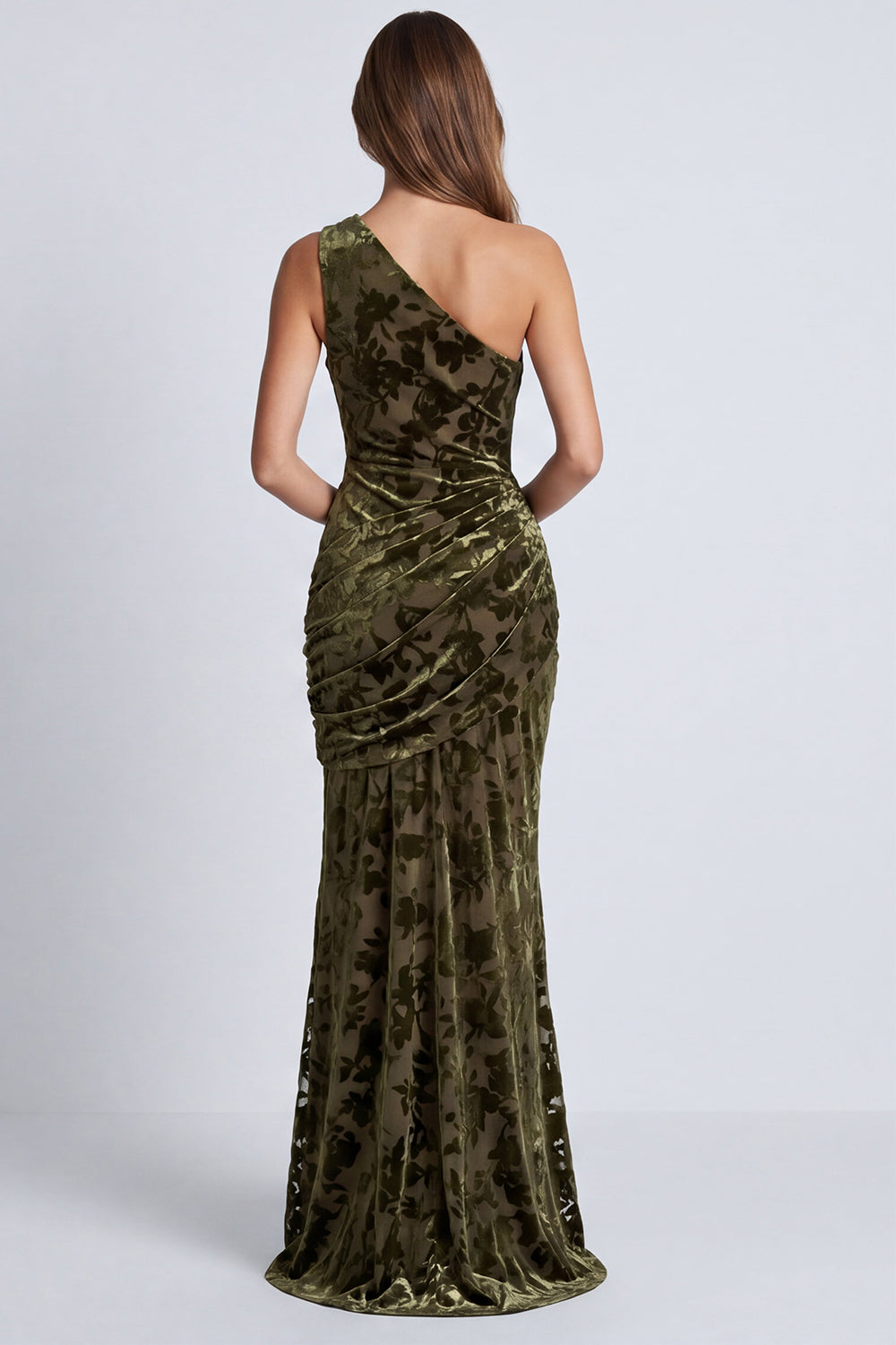 Black Floral Velvet Mermaid One Shoulder Long Formal Dress