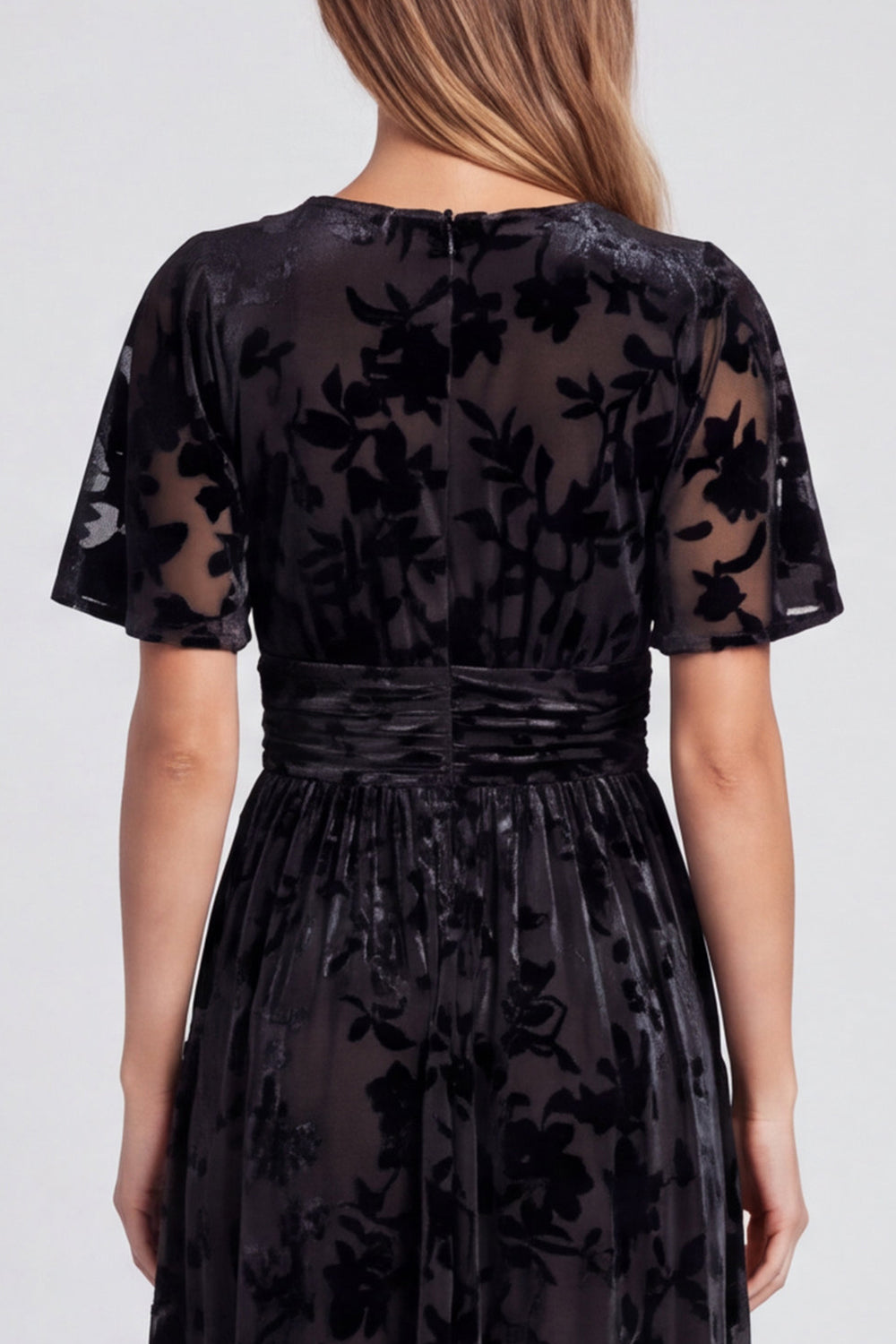 Olive Floral Velvet A Line V-Neck Long Formal Dress with Slit