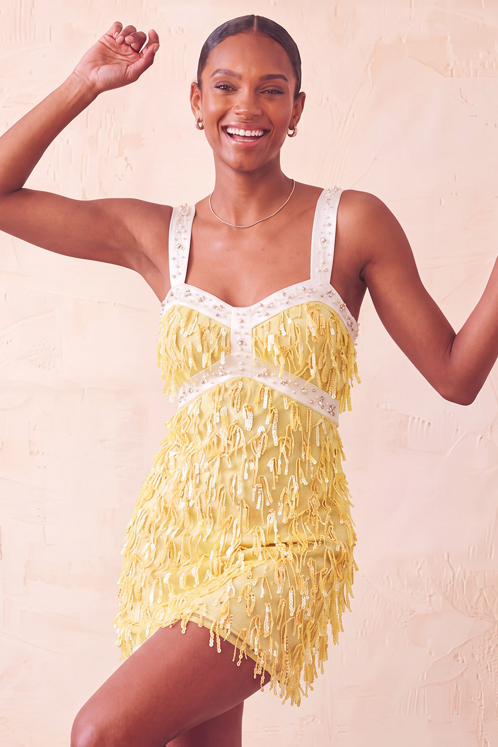 Fringed Yellow Tight Thick Straps Short Homecoming Dress with Beading
