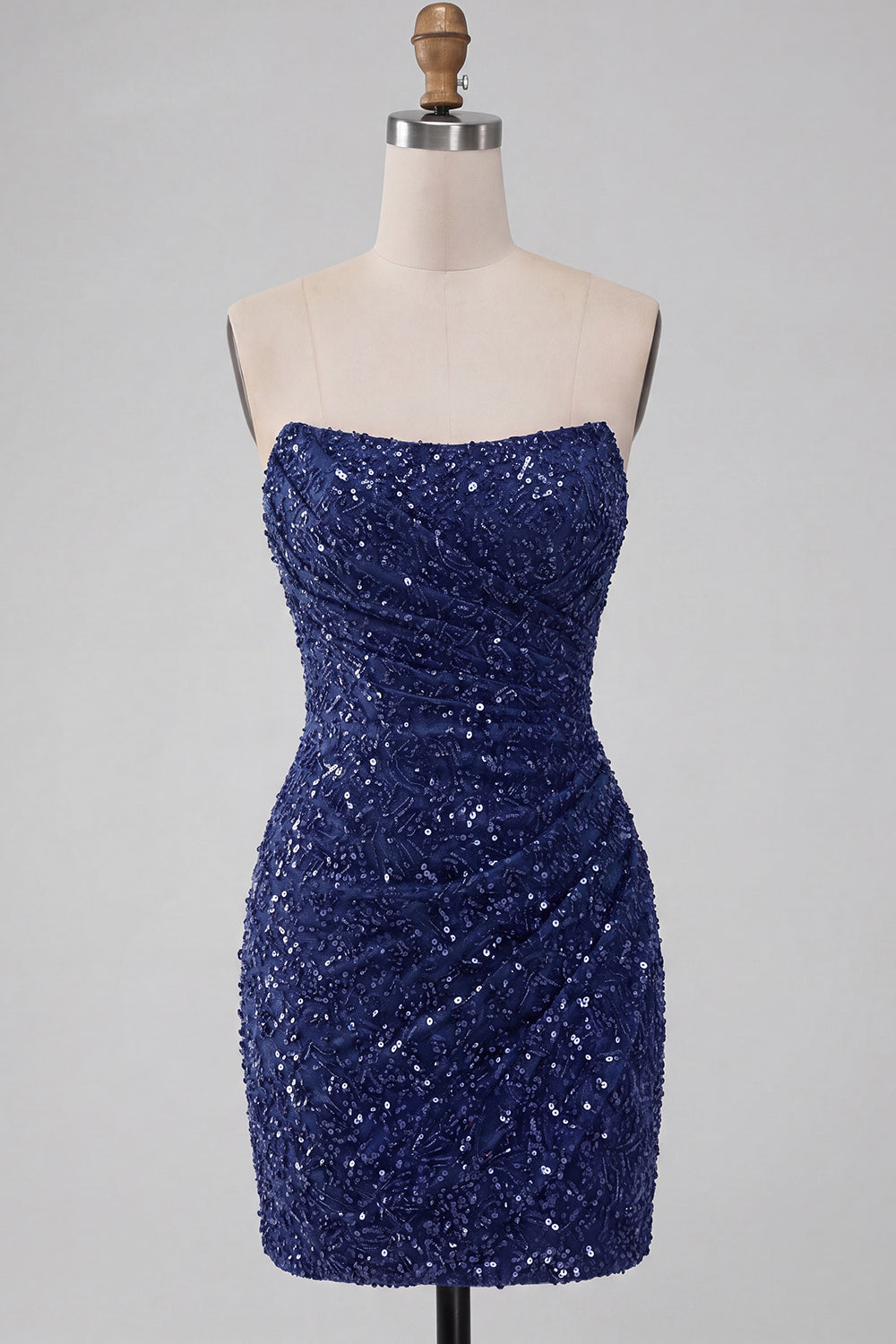Champagne Sparkly Tight Ruched Sequin Strapless Short Homecoming Dress