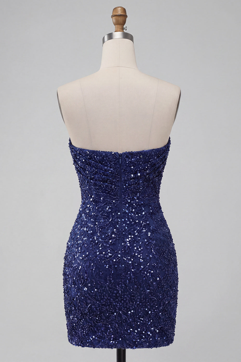 Champagne Sparkly Tight Ruched Sequin Strapless Short Homecoming Dress