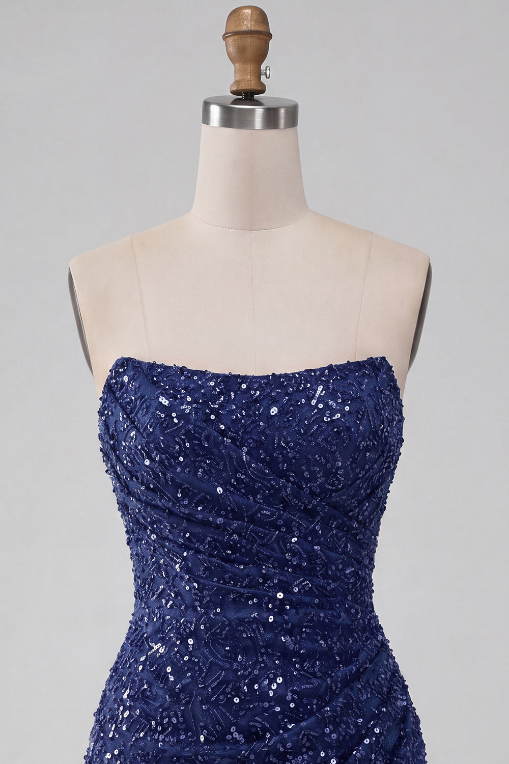 Champagne Sparkly Tight Ruched Sequin Strapless Short Homecoming Dress