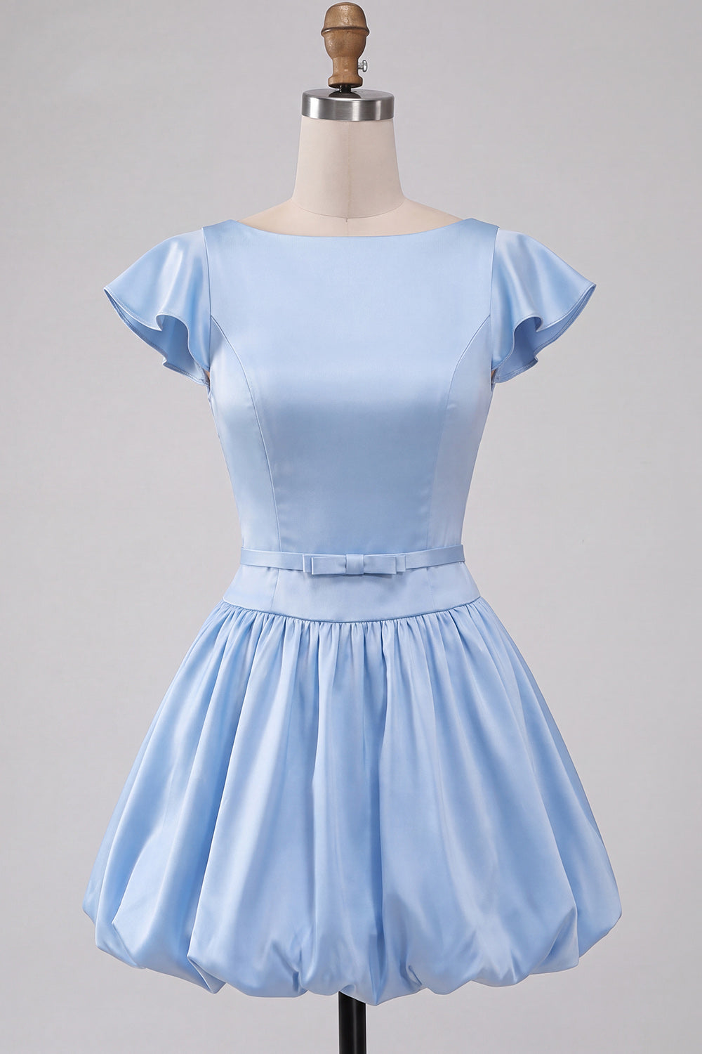 Pink Cap Sleeves Satin A-Line Short Homecoming Dress with Bow
