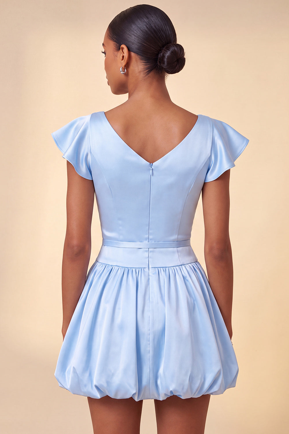Pink Cap Sleeves Satin A-Line Short Homecoming Dress with Bow