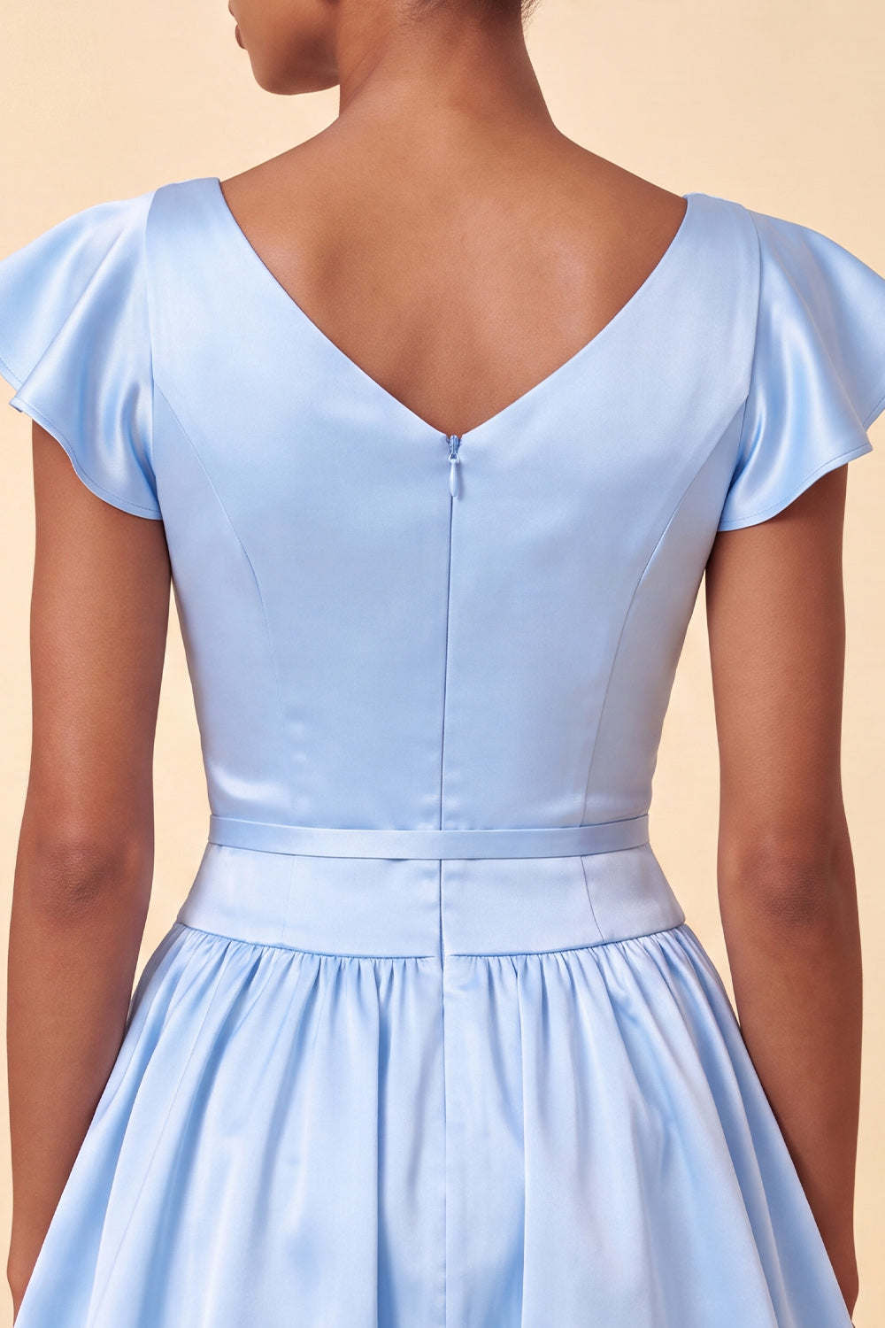 Pink Cap Sleeves Satin A-Line Short Homecoming Dress with Bow