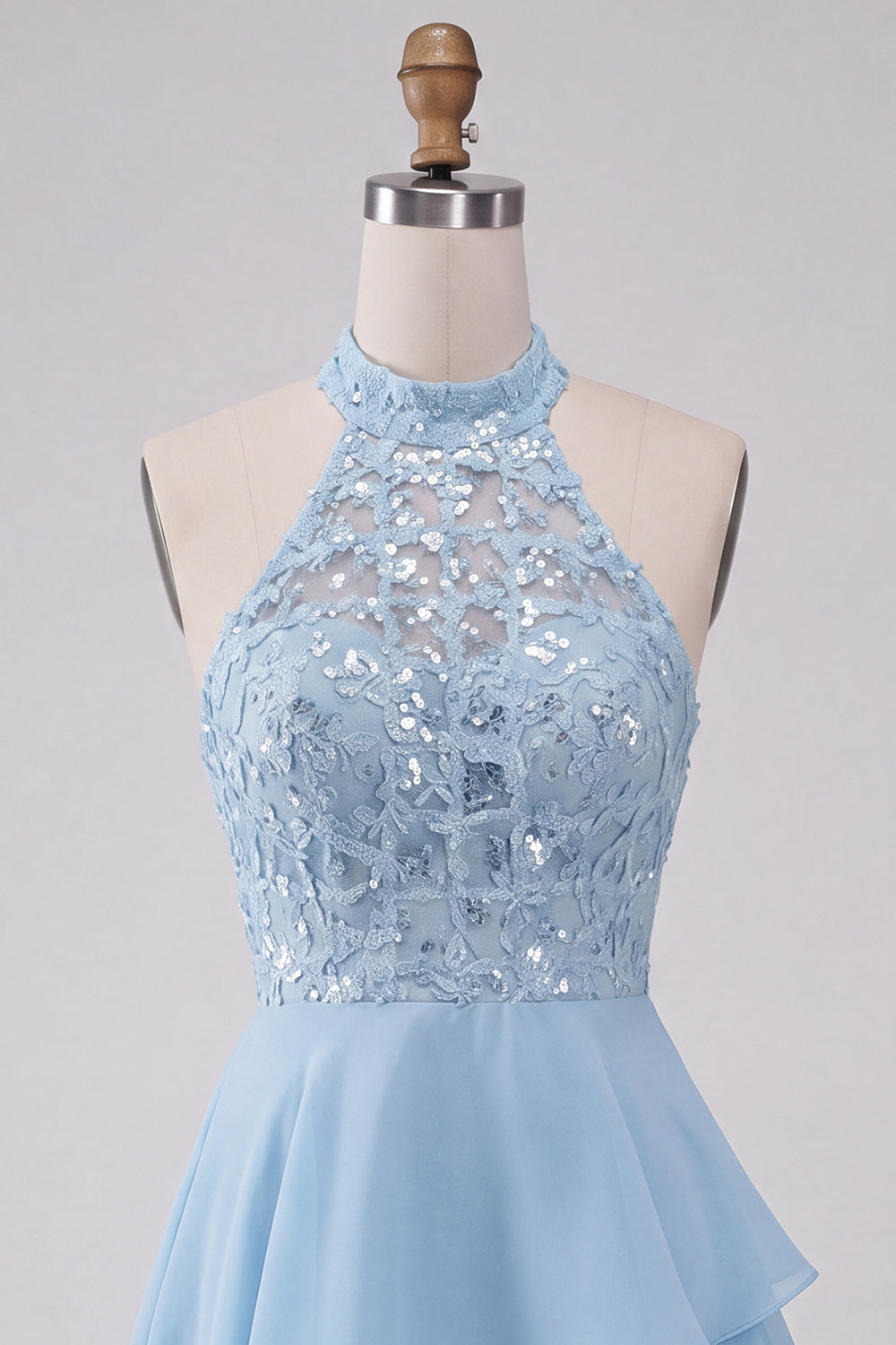 Blush A Line Tiered Sequin Halter Asymmetrical Homecoming Dress
