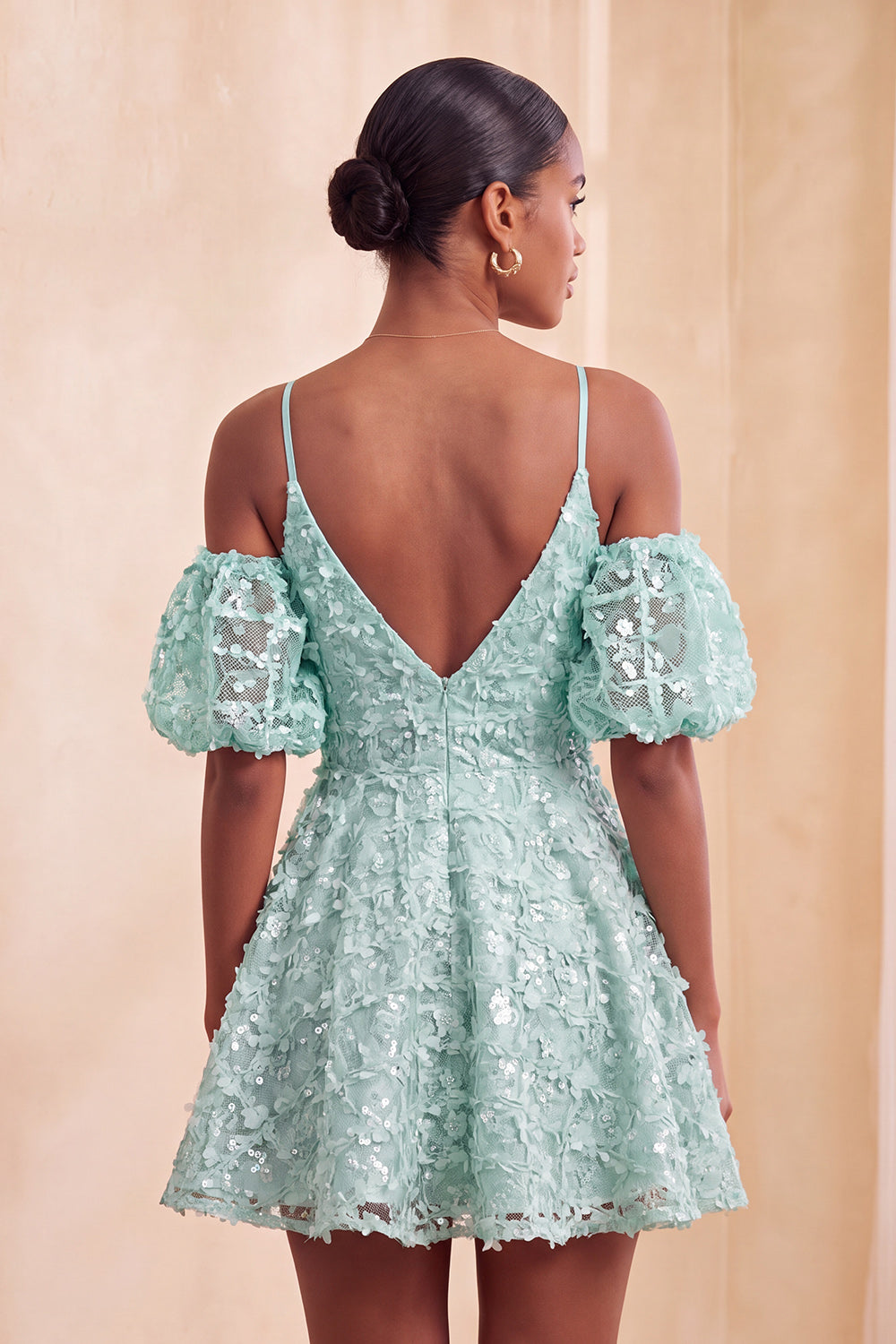 Corset Floral Light Blue A-Line Cold Shoulder Short Homecoming Dress
