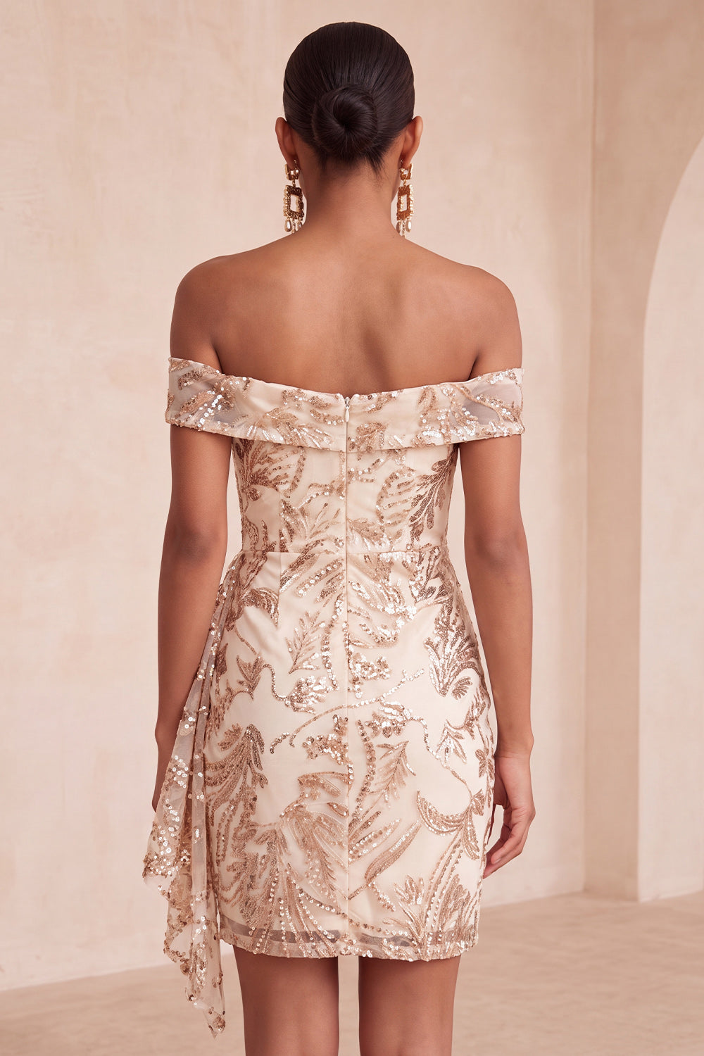 Sparkly Champagne Floral Sequins Tight Short Homecoming Dress