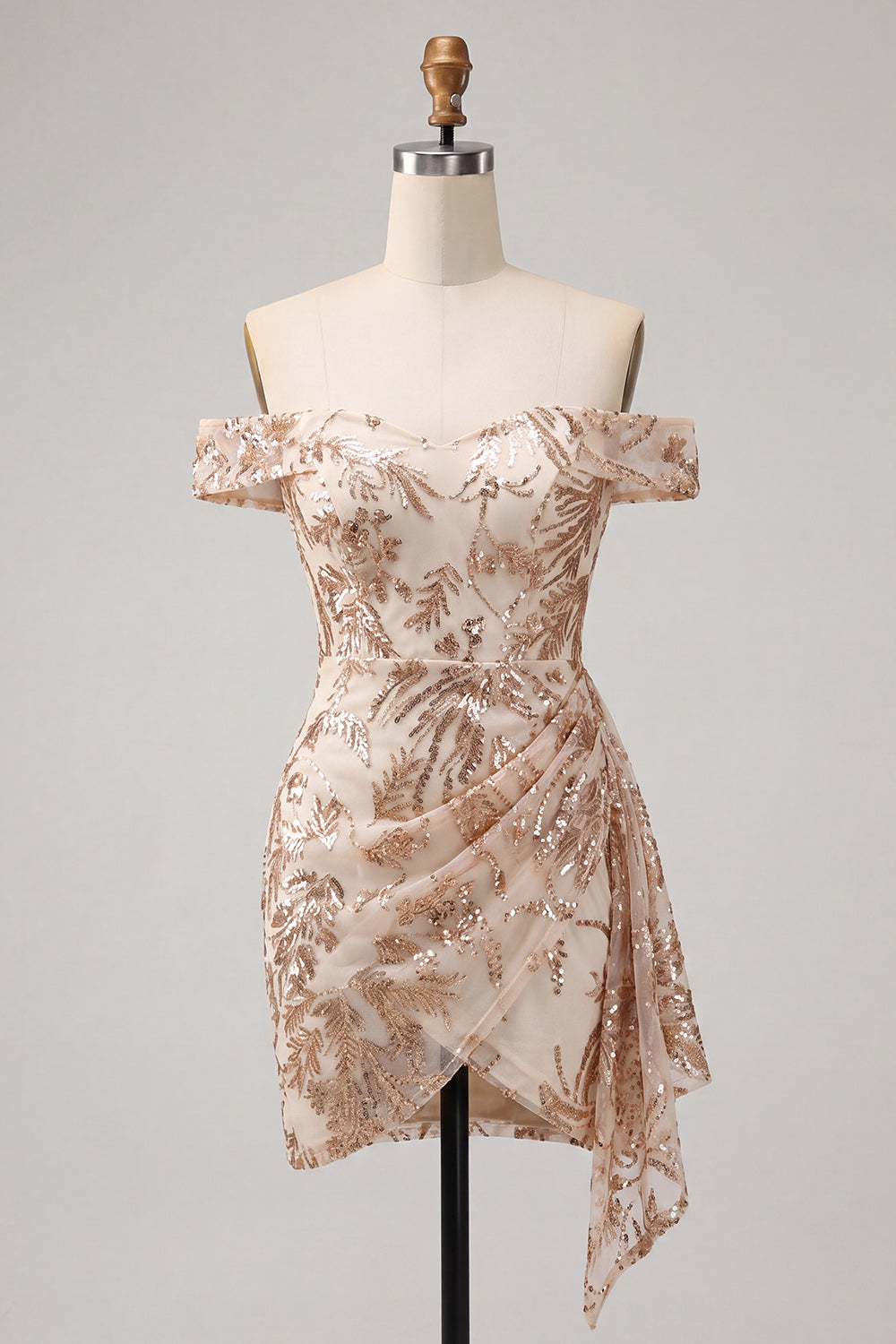 Sparkly Champagne Floral Sequins Tight Short Homecoming Dress