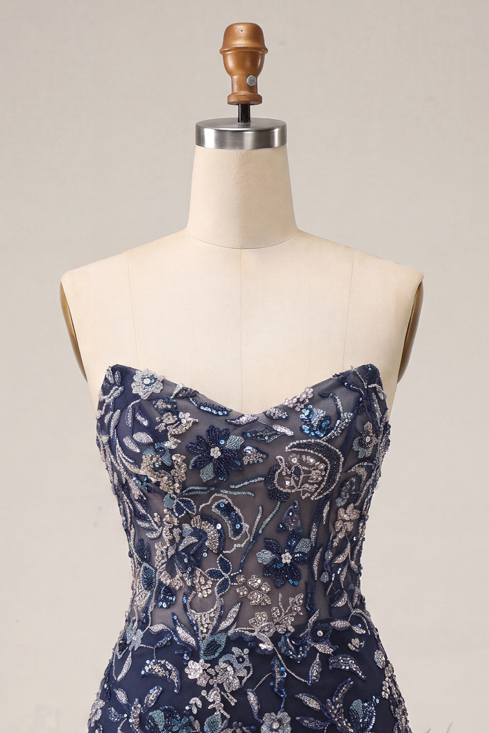 Sparkly Navy Floral Beaded Tight Short Homecoming Dress with Feathers