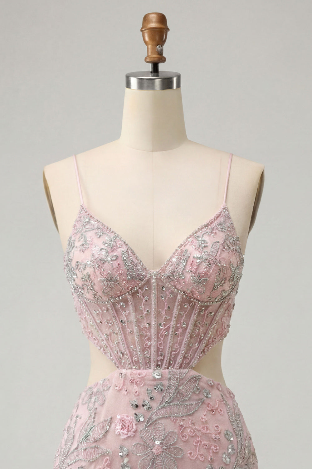Floral Sparkly Blush Corset Tight Cut Out Short Homecoming Dress