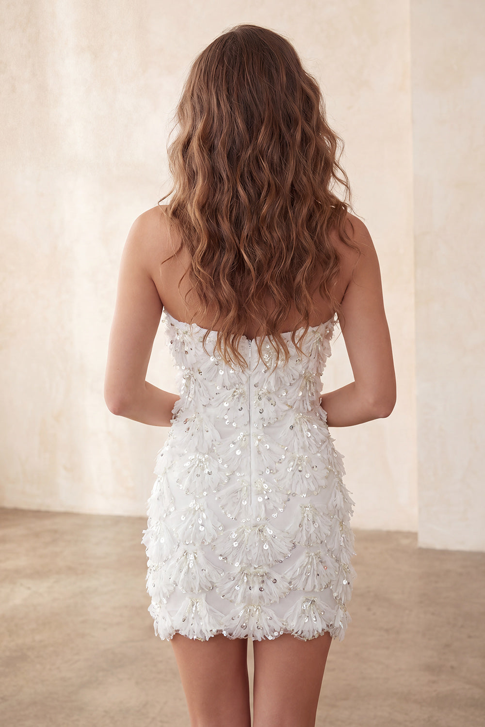 Floral Sparkly Sequin Ivory Sweetheart Short Tight Homecoming Dress