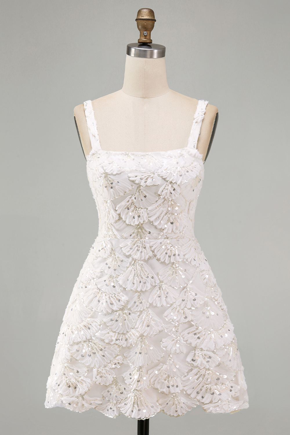 Sparkly Floral Ivory Sequin Tight Short A-Line Homecoming Dress