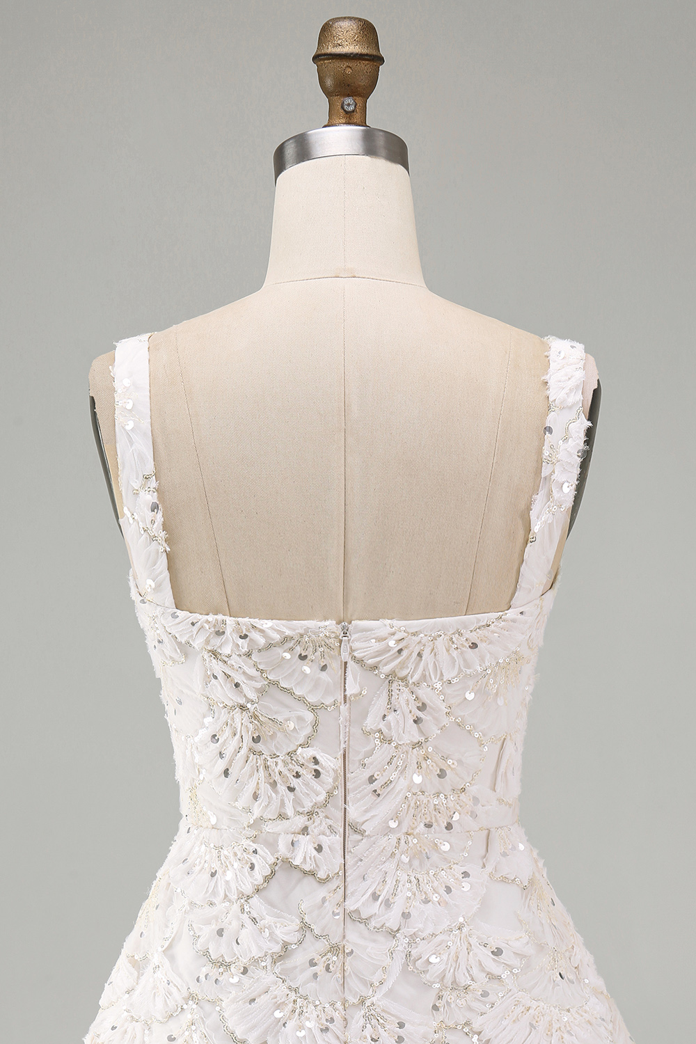Sparkly Floral Ivory Sequin Tight Short A-Line Homecoming Dress