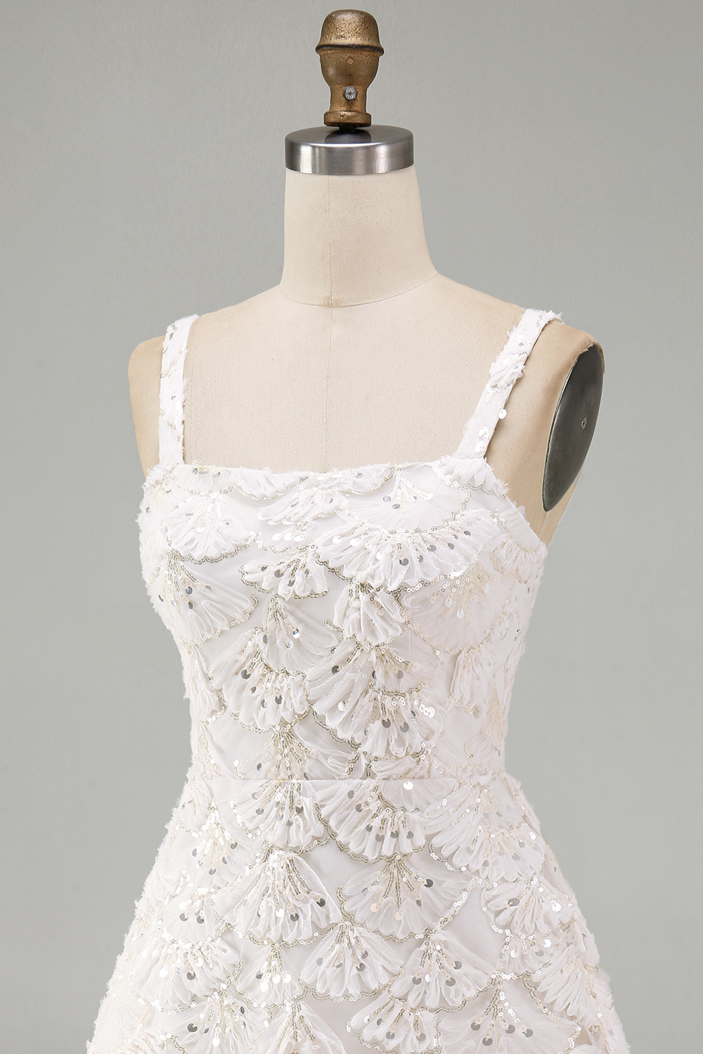 Sparkly Floral Ivory Sequin Tight Short A-Line Homecoming Dress