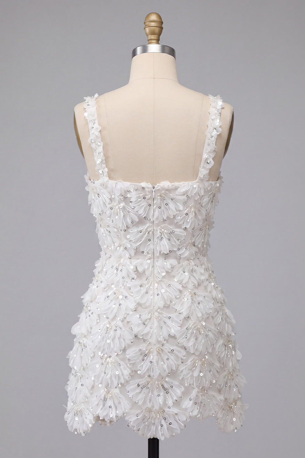 Sparkly Floral Ivory Sequin Tight Short A-Line Homecoming Dress