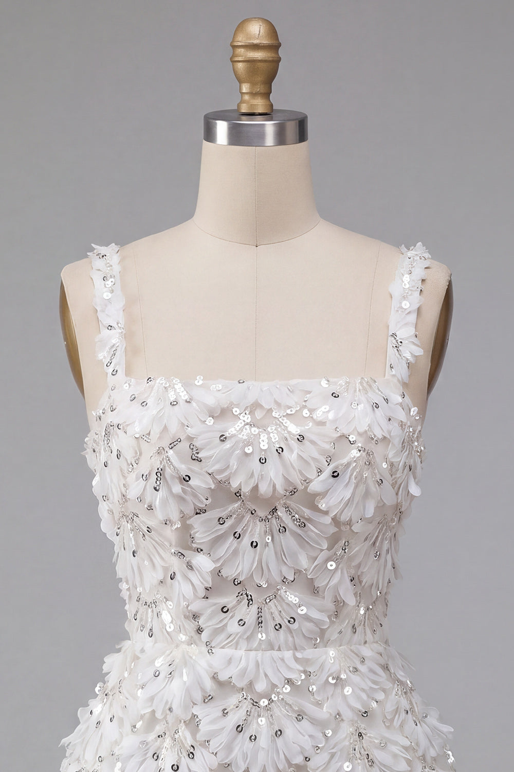 Sparkly Floral Ivory Sequin Tight Short A-Line Homecoming Dress