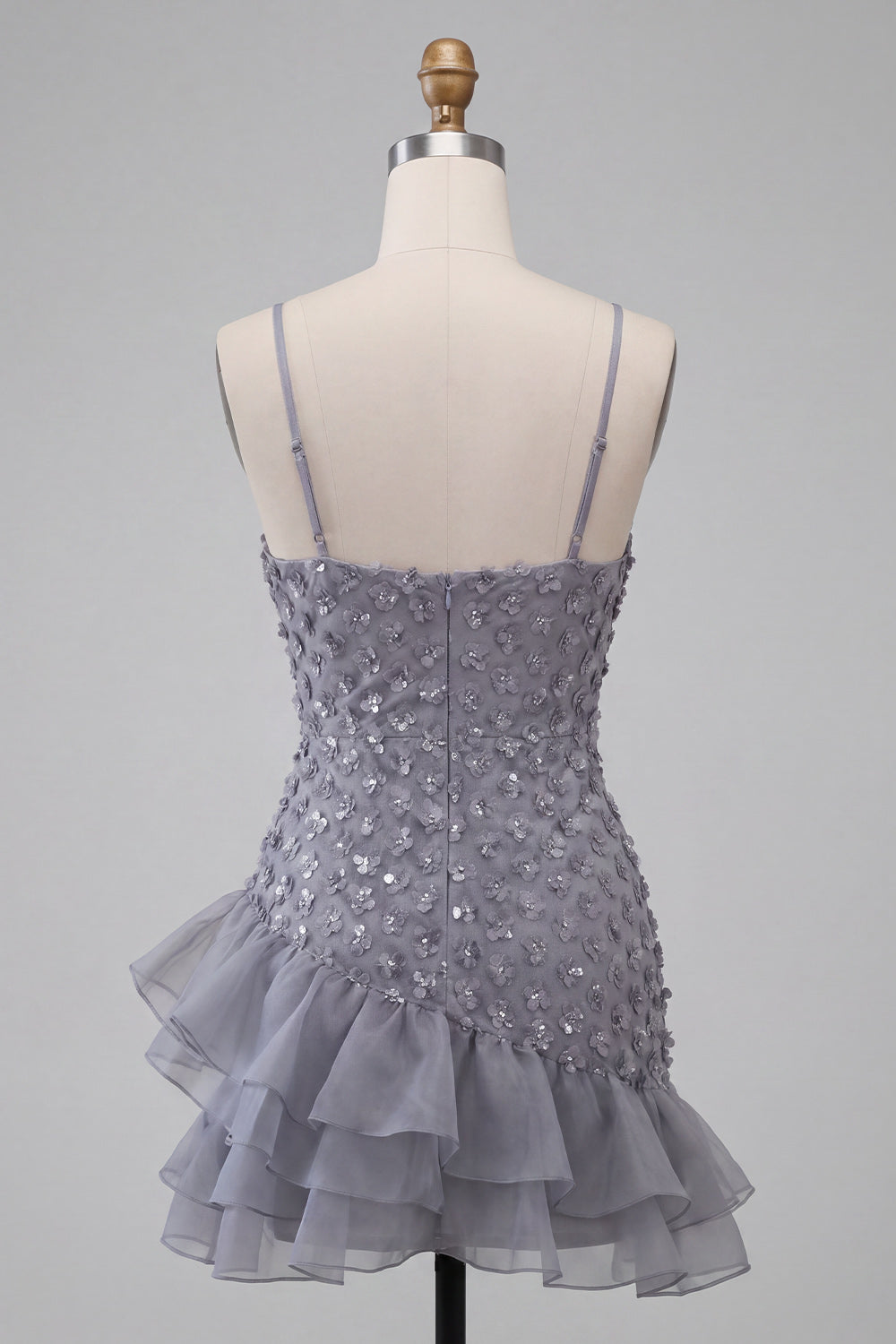 Floral Sparkly Dusty Lavender Sequin Tight Short Homecoming Dress with Ruffles