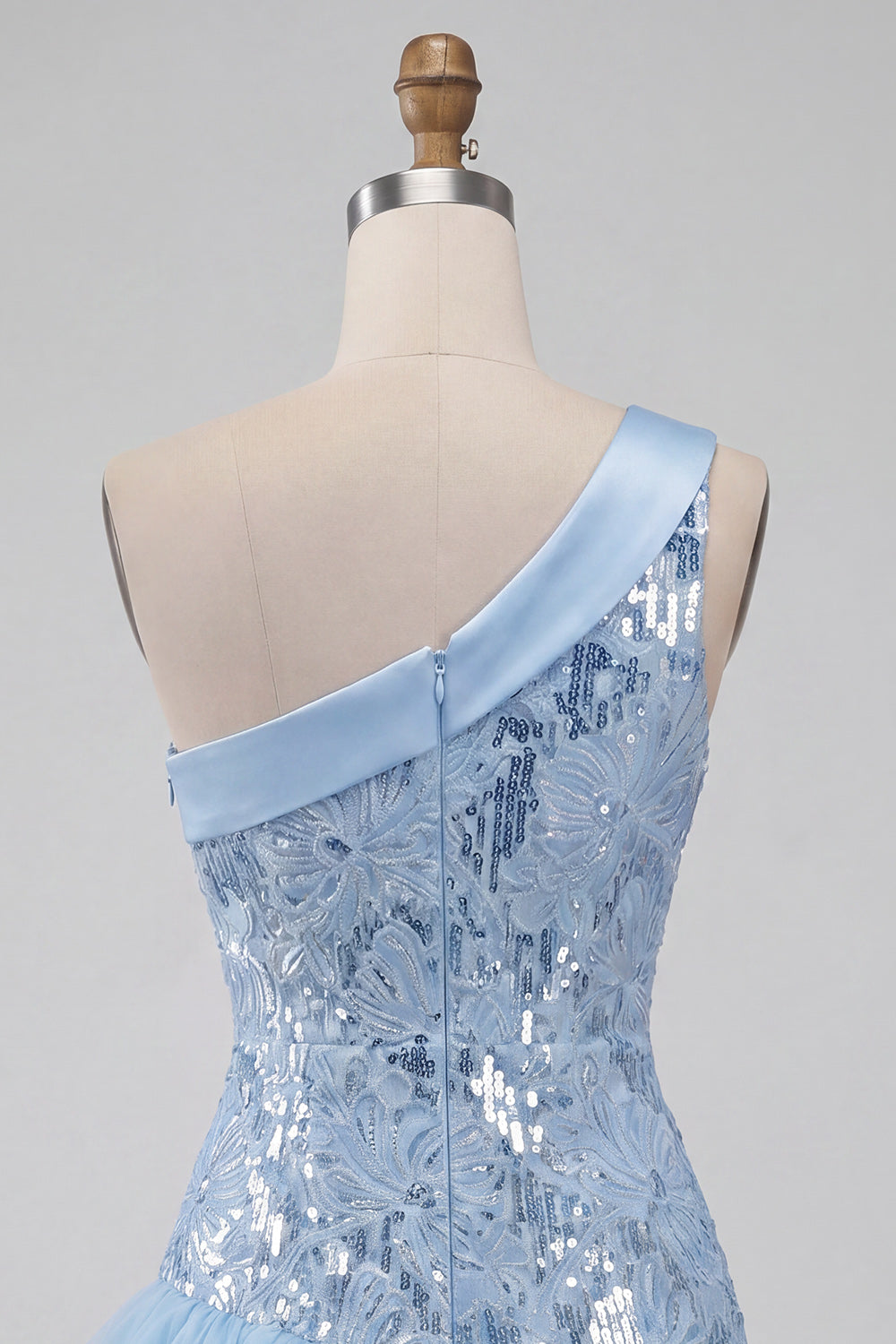 Sparkly Sky Blue Floral Sequin Tight Short Homecoming Dress with Ruffles