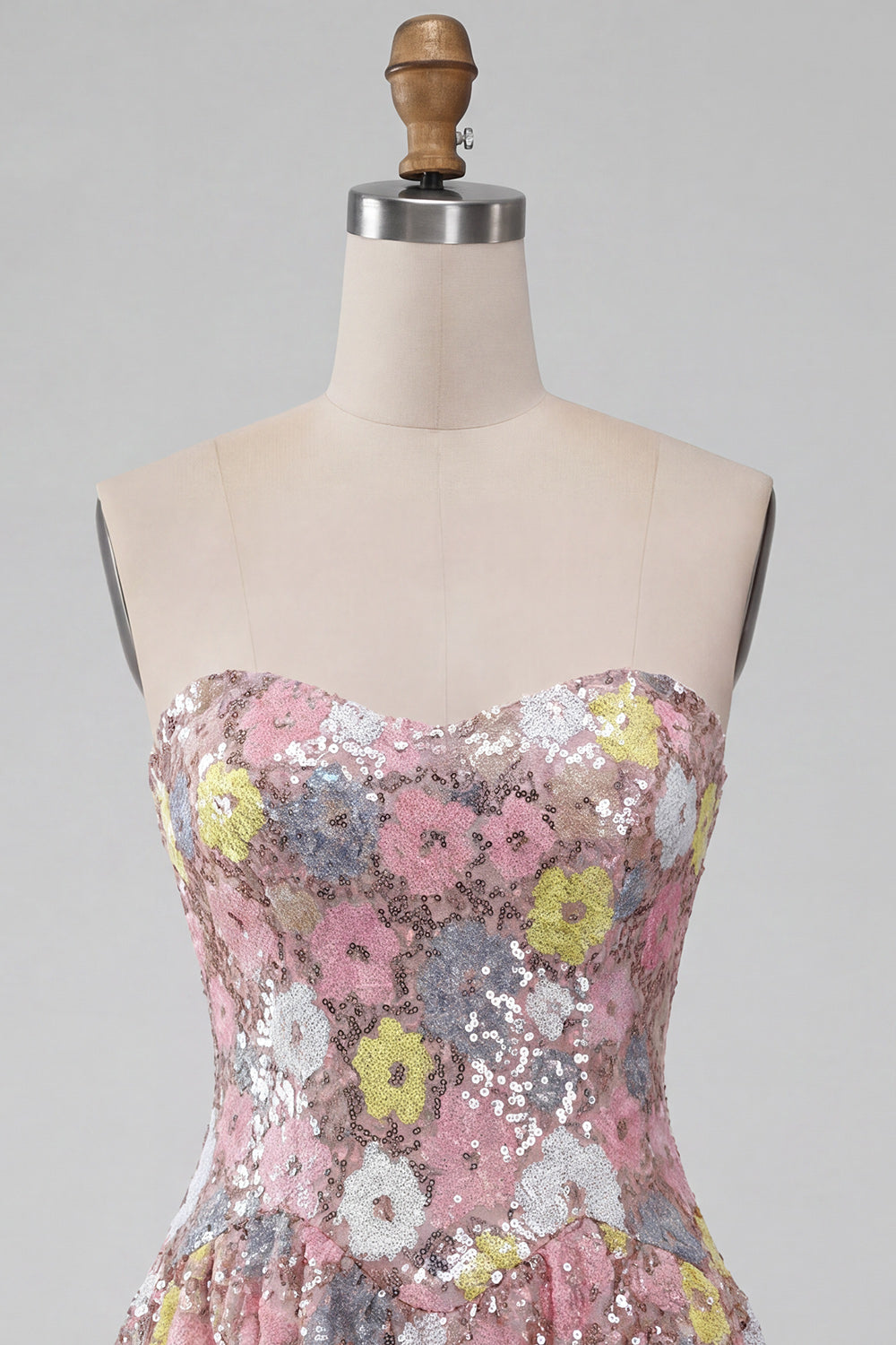 Sparkly Pink Floral Sequin Sweetheart A-Line Short Homecoming Dress