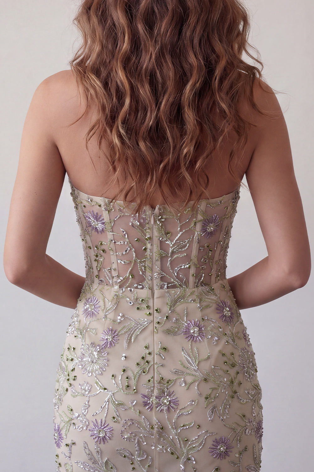 Sparkly Floral Dusty Sage Beaded Tight Short Corset Homecoming Dress