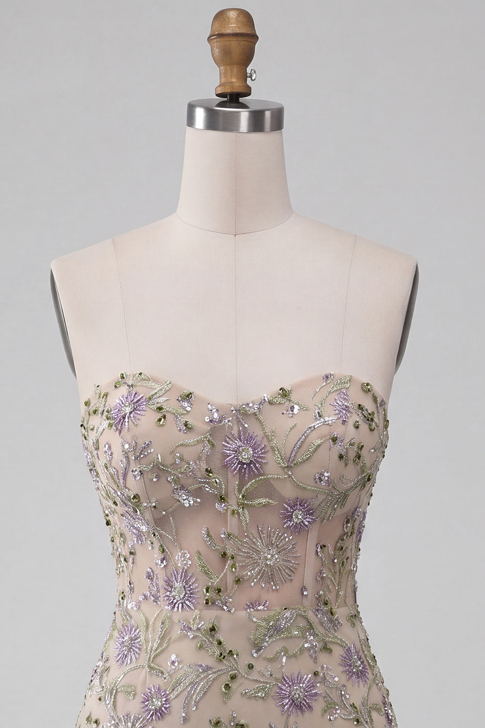 Sparkly Floral Dusty Sage Beaded Tight Short Corset Homecoming Dress