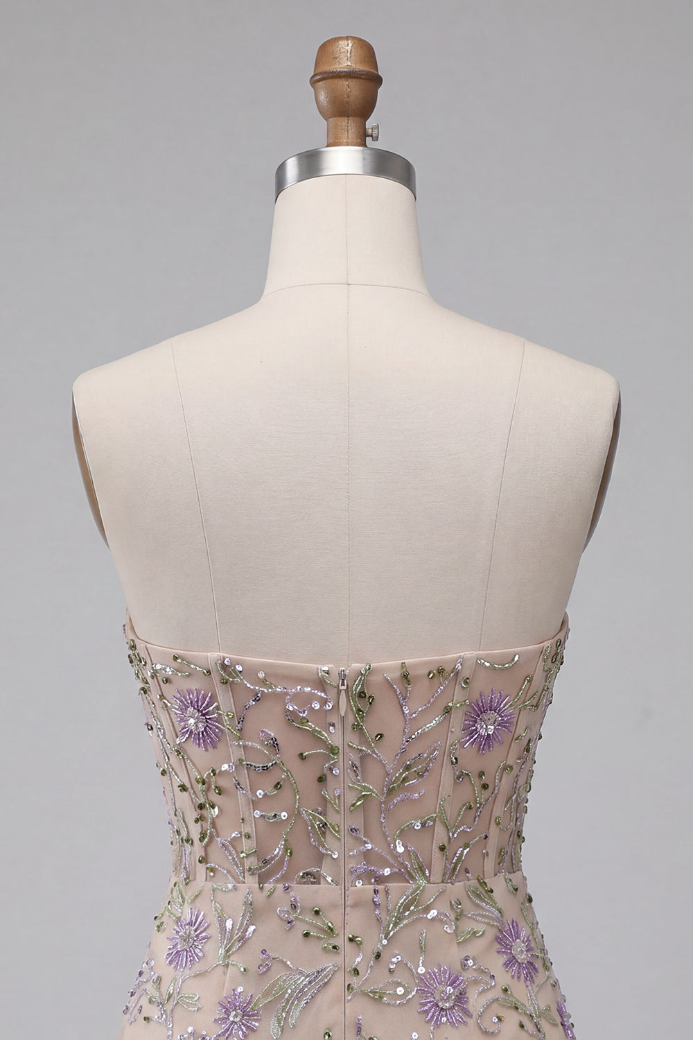 Sparkly Floral Dusty Sage Beaded Tight Short Corset Homecoming Dress