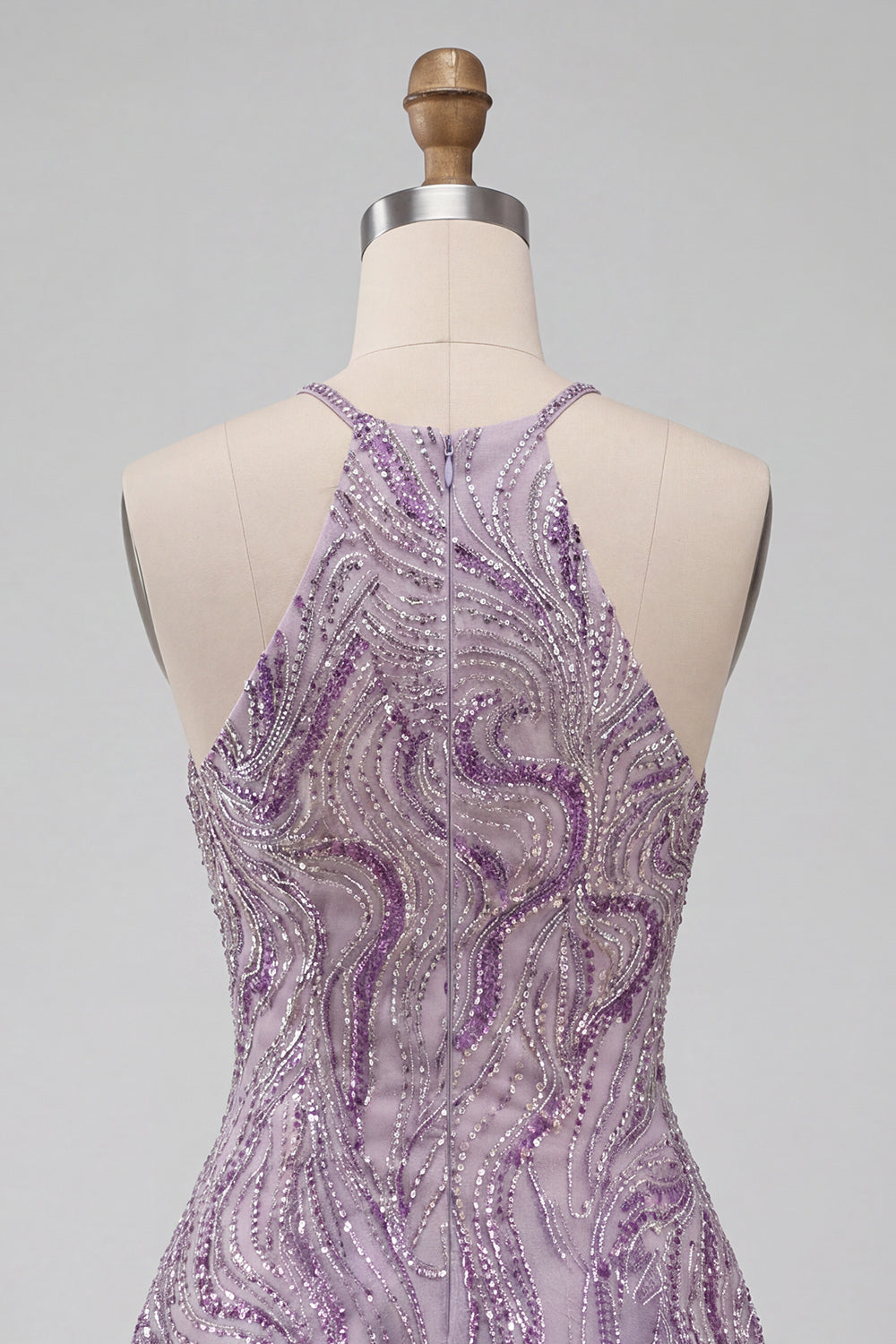 Sparkly Lilac Halter Beaded A-Line Short Homecoming Dress