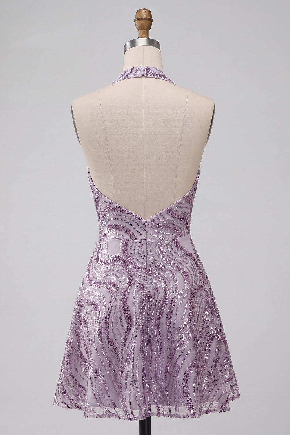 Sparkly Lilac A-Line Halter Short Sequin Homecoming Dress