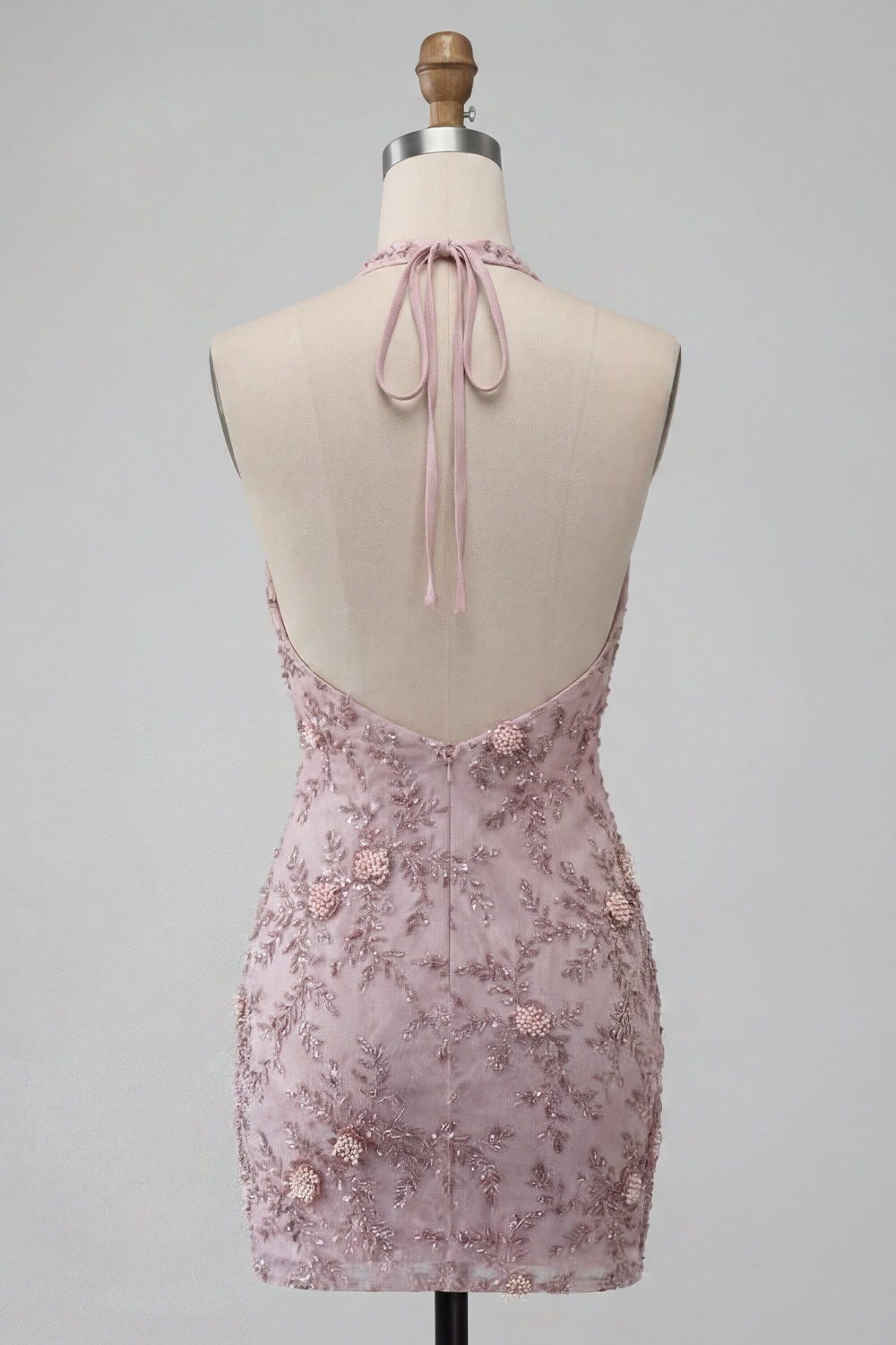 Floral Sparkly Halter Fog Tight Short Beaded Homecoming Dress