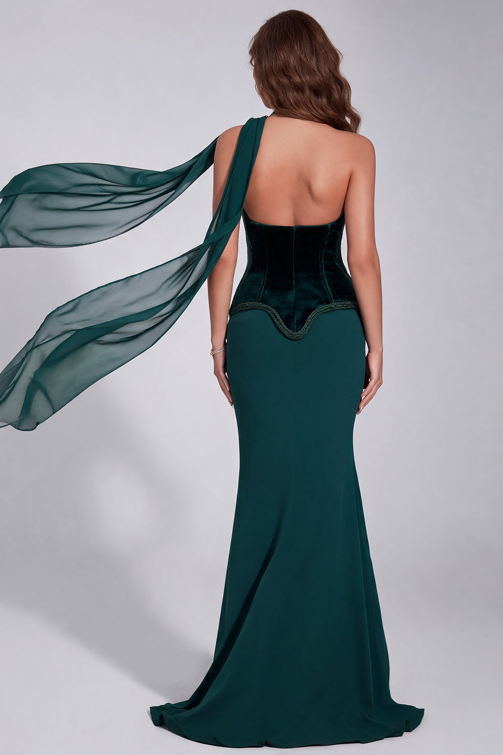 Dark Green Velvet Strapless Corset Mermaid Long Formal Dress