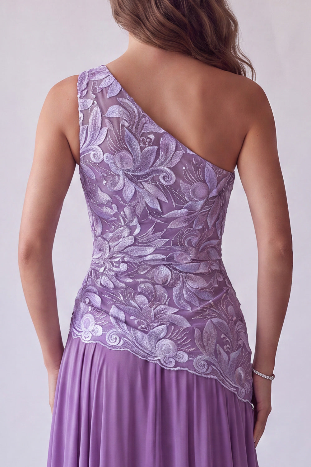 Purple Floral A Line Long One Shoulder Formal Dress