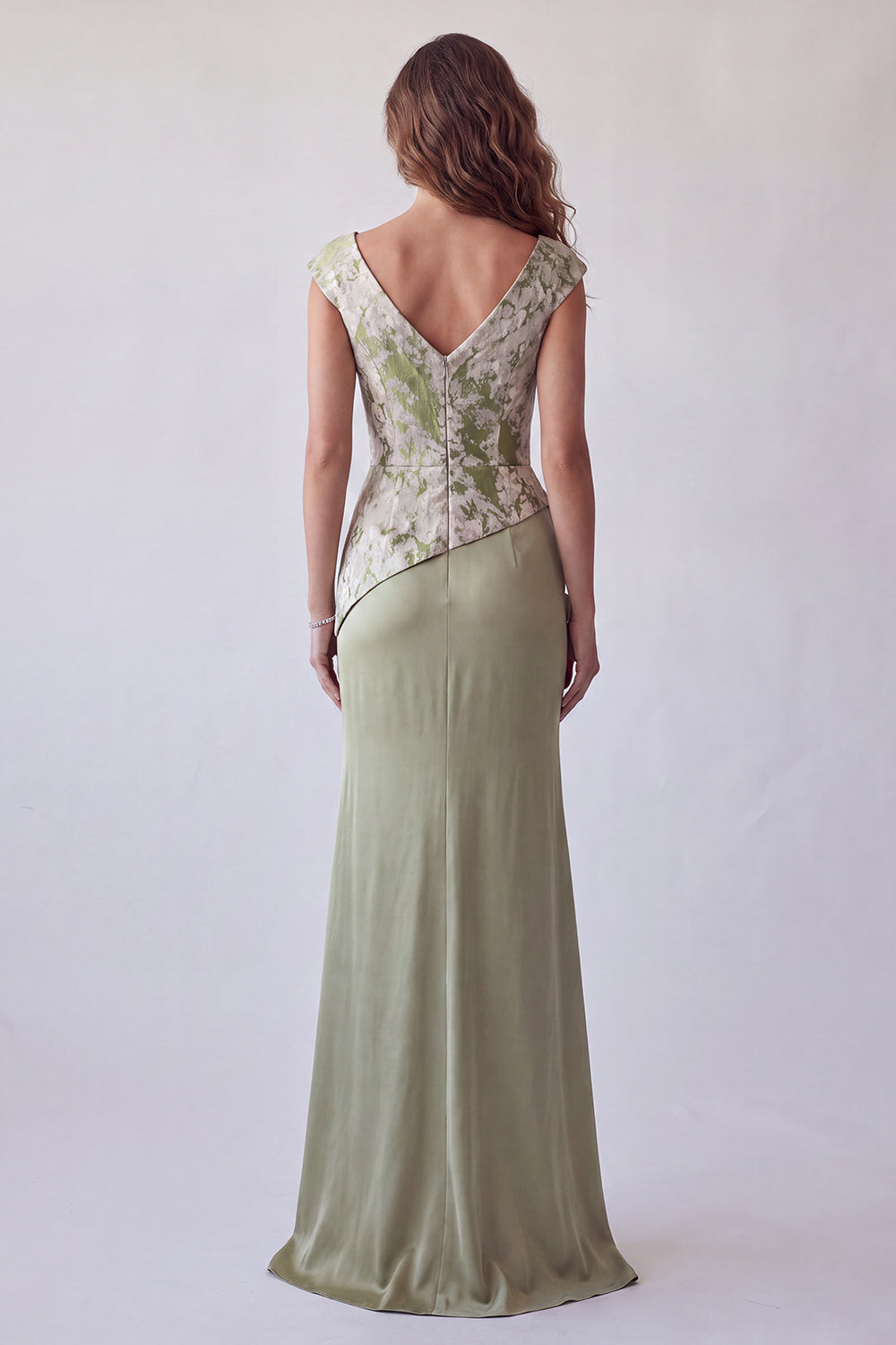 Light Green Mermaid V-Neck Floral Ruched Long Formal Dress