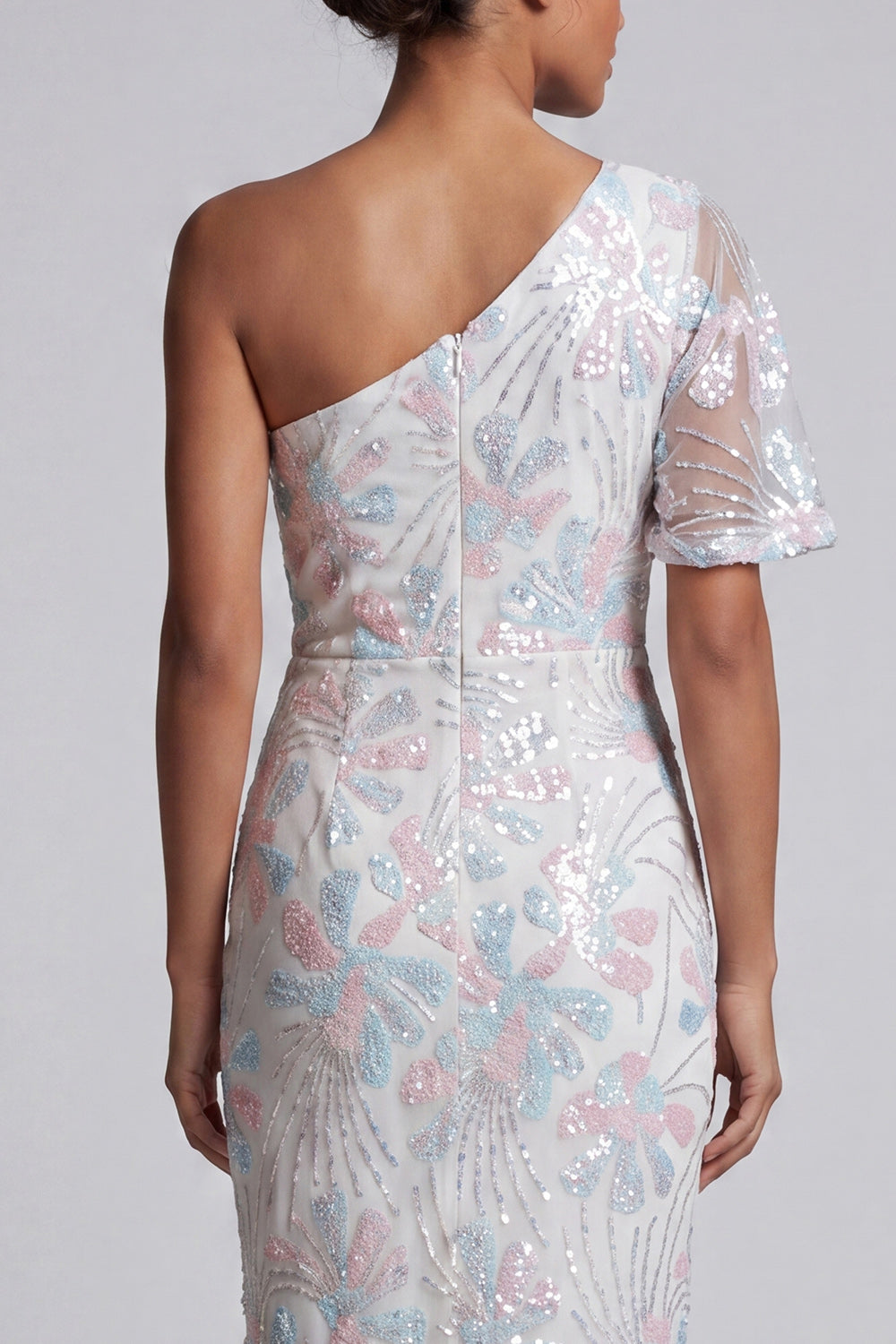 White Sparkly Floral Sequins Sheath Long Mother of the Bride Dress
