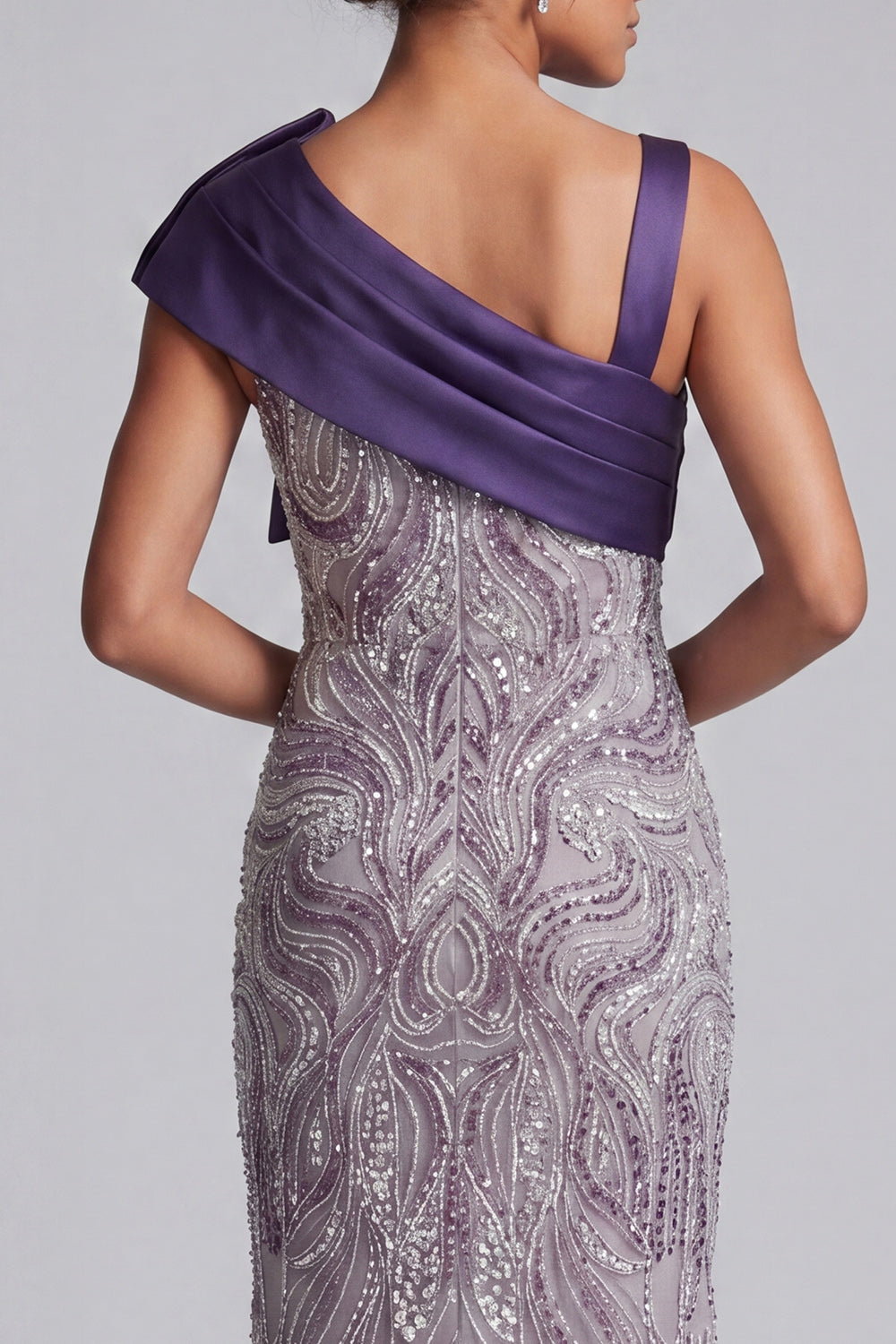 Sparkly Purple Beaded Mermaid Long Mother of the Bride Dress with Bow