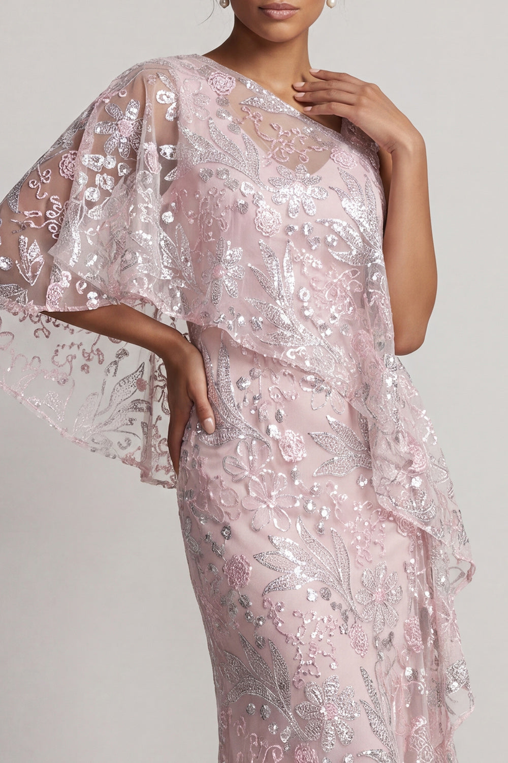 Floral Sheath Pink Asymmetrical Neck Maxi Mother of the Bride Dress