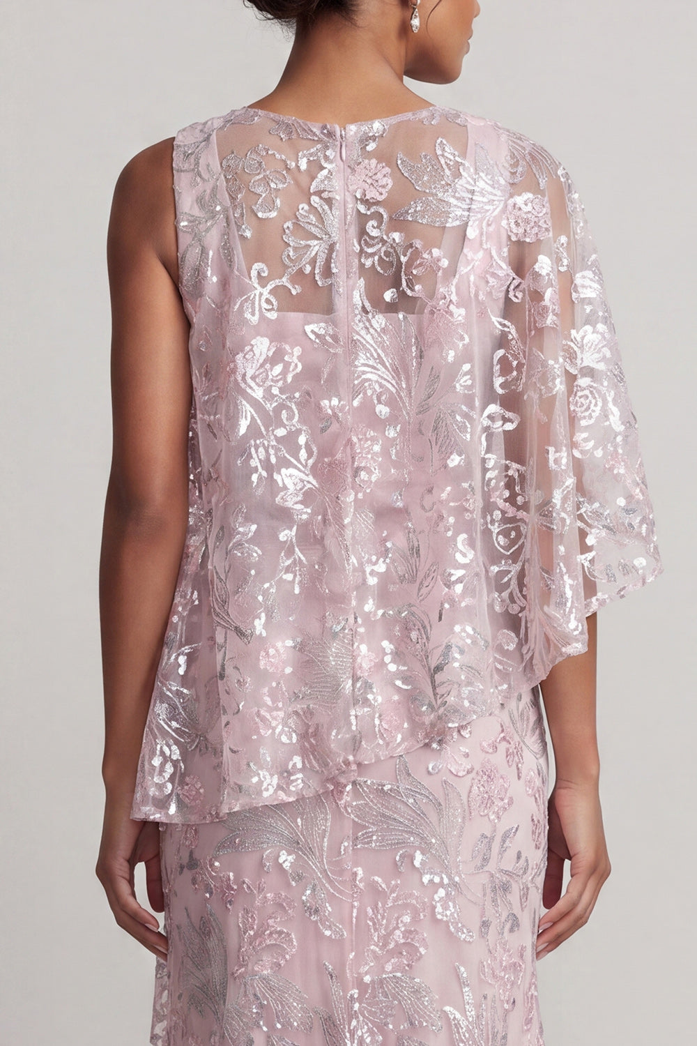 Floral Sheath Pink Asymmetrical Neck Maxi Mother of the Bride Dress