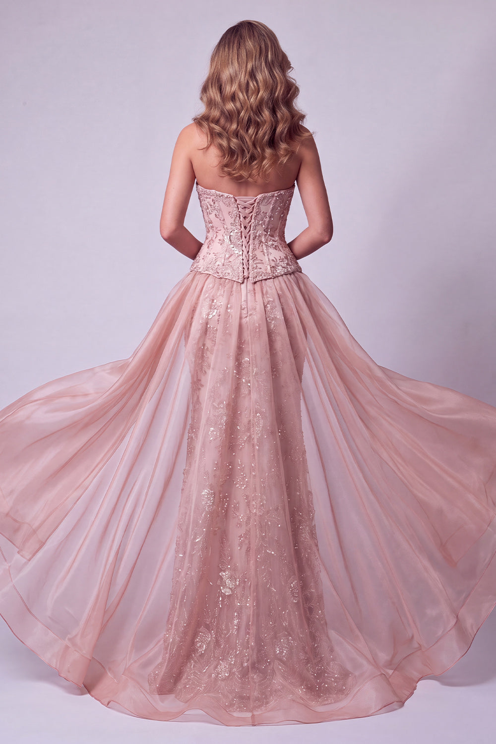 Sparkly Beaded Blush Floral Corset Mermaid Long Pageant Dress with Cape