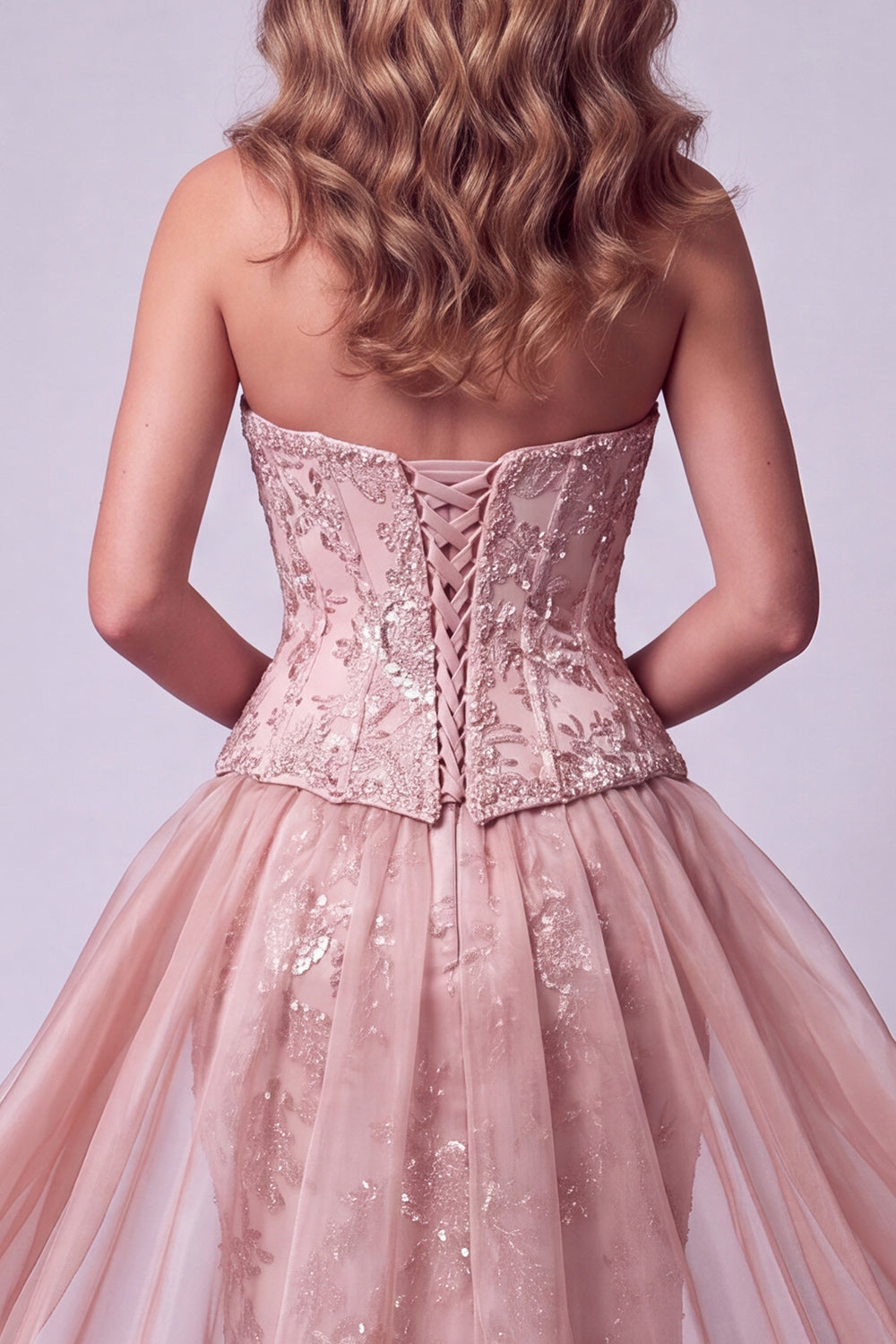 Sparkly Beaded Blush Floral Corset Mermaid Long Pageant Dress with Cape