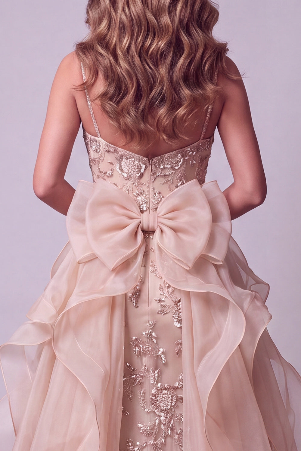 Champagne Sparkly Floral Mermaid Beaded Long Pageant Dress with Cape