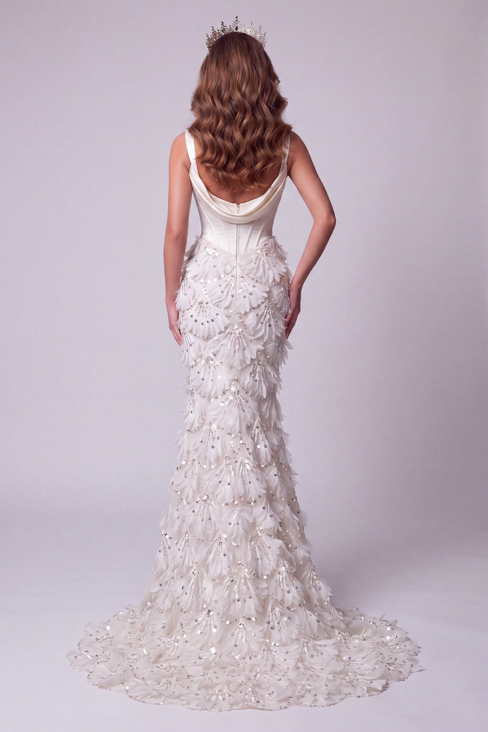 Floral Sparkly Ivory Corset Mermaid Sequin Long Pageant Dress