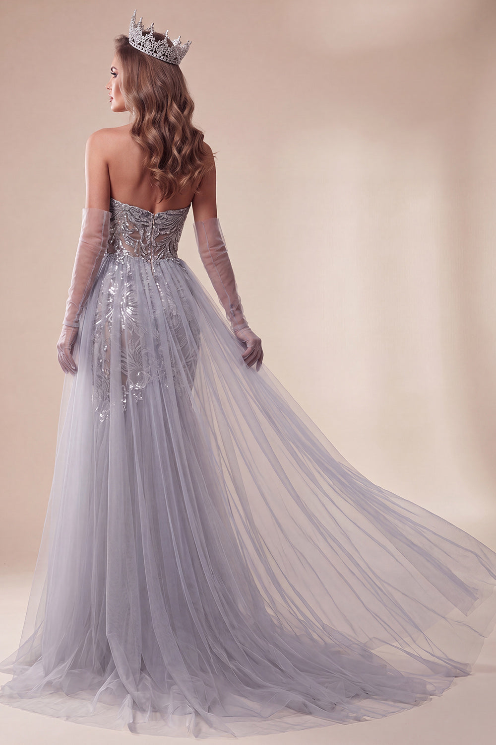 Sparkly Sequin Floral Dusty Blue Mermaid Long Pageant Dress with Cape