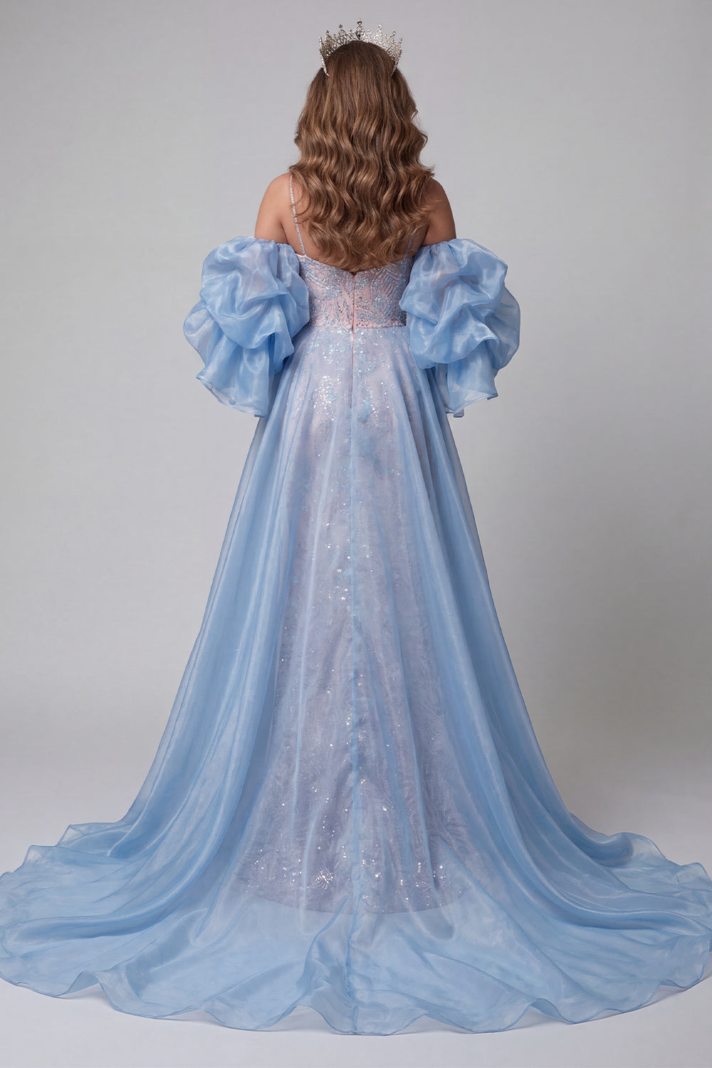 Floral Sparkly Blue and Pink Mermaid Long Pageant Dress with Cape